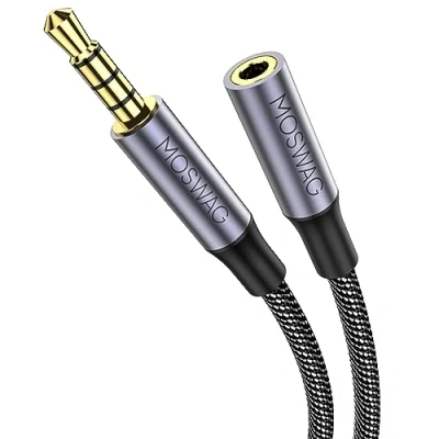 Immagine di MOSWAG 8M Cavo di prolunga da 3,5 mm maschio a femmina con microfono Adattatore audio stereo in nylon intrecciato compatibile per casa/auto,smartphone,cuffie,tablet,lettori multimediali