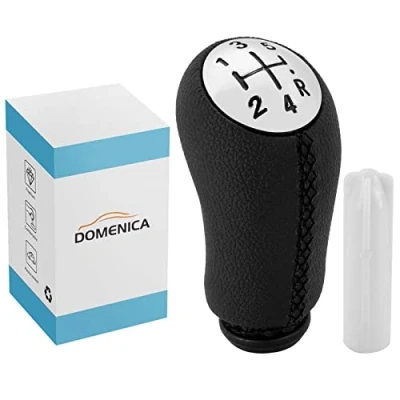 Immagine di DOMENICA 5 Marce Pomello Leva Cambio Pelle Compatibile Renault Clio 3 4 Megane 2 Scenic Laguna Dacia Modus Kangoo (Nero)