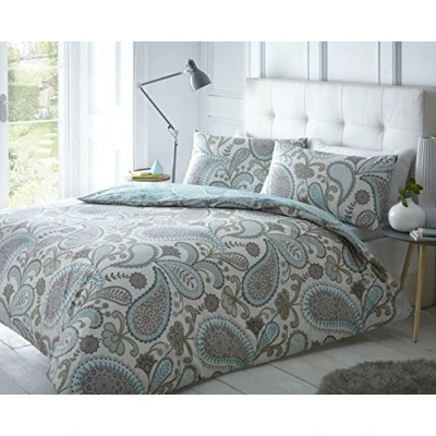 Immagine di Sleepdown Set di copripiumino e federa, motivo cachemire, con stampa digitale, verde acqua (singolo)