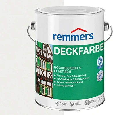 Immagine di Remmers Vernice coprente bianco (RAL 9016), 2,5 litri, smalto a base d&#039;acqua per interno ed esterno, pittura protettiva dagli agenti atmosferici legno, sottofondi minerali e molti altri tipi di supporto