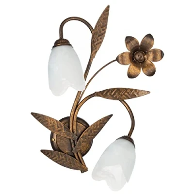 Immagine di ONLI Forgiata Applique 2 Luci, Vetro opaco color Bianco, Metallo Marrone spennelato Oro
