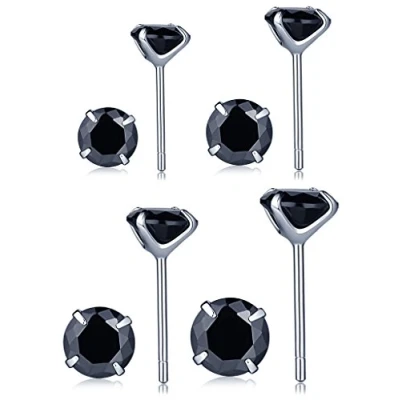 Immagine di Infinite U Set di 4 paia orecchini a lobo in argento Sterling 925, con artigli da 3 6 mm, zirconia cubica nera, per donne e ragazze