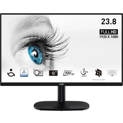 Immagine di MSI PRO MP245V Monitor da 23,8&quot; Full HD Pannello VA (1920 x 1080), 100 Hz (con cavo HDMI), Schermo Eye Friendly, Montabile VESA, Supporto Display Kit, Regolabile in inclinazione HDMI 1.4, D Sub