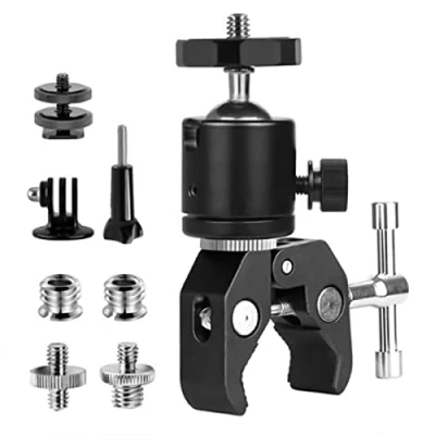 Immagine di Super Clamp Treppiede testa con filettatura da 1/4 3/8 pollici adattatore per fotocamere, Flash Light, treppiede, monitor LCD/DV, luci LED