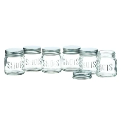 Immagine di BarCraft Set di Bicchierini da Shot a Forma Barattolo Marmellata con Coperchio, Vetro, 20.8 x 18 5.8 mm, Capacità 60 ml, 6 Pezzi
