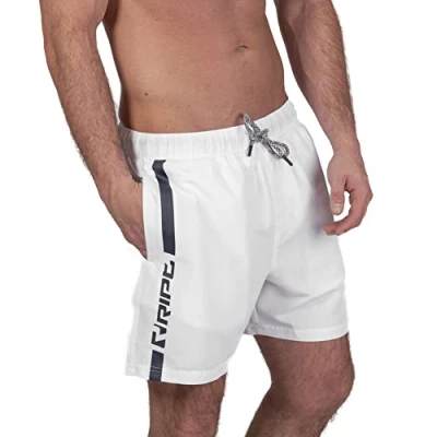 Immagine di Ript Performance Uomo Essentials Pantaloncini da bagno a rapida asciugatura con protezione solare UV 50, Bianco/Navy, S