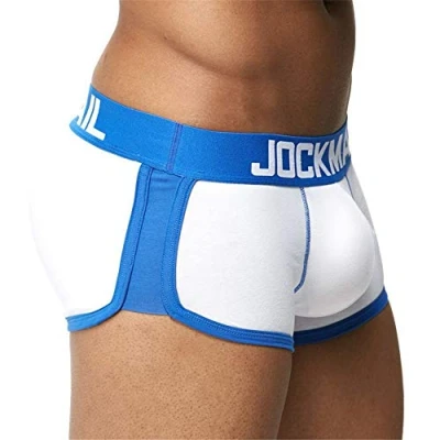 Immagine di Jockmail, boxer da uomo con imbottitura per il culo, biancheria intima ciclismo, corto in cotone rigonfiato anteriore e posteriore coppa push up bianco L