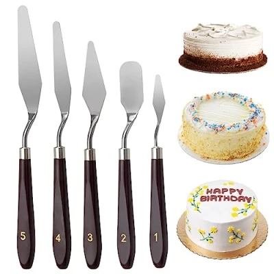 Immagine di set di 5 tavolozze per spalmare torte, spatola, palette angolari in acciaio inox, dolci, decorare raschietti