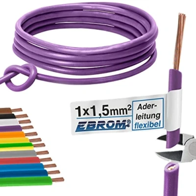 Immagine di Cavo di cablaggio Singolo flessibile 1,5 mm2 in PVC H07V K mm² Colore: viola molte lunghezze disponibili incrementi 5 metri, lunghezza: m