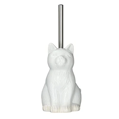 Immagine di WENKO Set WC Cat, portascopino con scopino a forma di gatto, ceramica, 14 x 22 17 cm, bianco