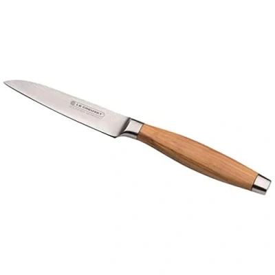 Immagine di Le Creuset Coltello per Verdure, Lama in Acciaio Damasco 18,8 da 9 cm con Filo Liscio, Manico Legno d&#039;ulivo, Inox, Marrone,Argento, 98000109000200