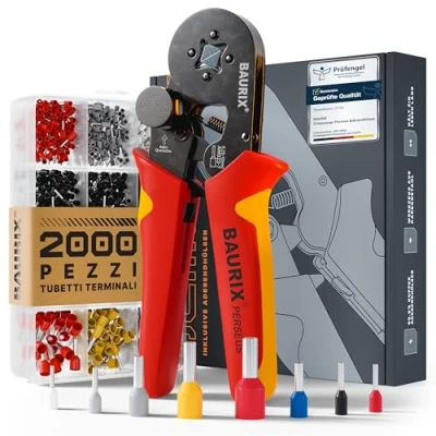Immagine di BAURIX® Pinza Crimptrice con Set di 2000 Puntilini Elettrici I Capicorda regolatore forza [per 0,25 10mm²] a crimpare, Elettricista, Puntalini