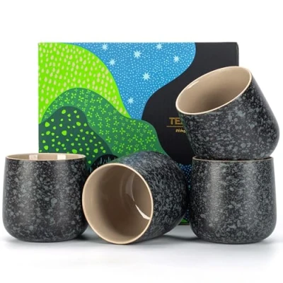 Immagine di TEANAGOO tazza da tè giapponese in ceramica, 7.2Oz / 205 ml, grigio carbone, H17, 4 pezzi/scatola, tazze del Giappone, cinese, asiatiche,