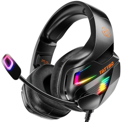 Immagine di Tatybo Cuffie Gaming Per PS4 PS5 Xbox One, con Microfono Cancellazione del Rumore, Stereo Bass Deep LED RGB (Black)