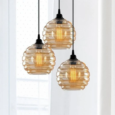 Immagine di Opviq Lampada a sospensione Gold 011, vetro oro trasparente, 3 luci rotonde