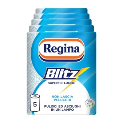 Immagine di Regina Blitz Carta Casa ,Confezione da 5 Rotoli ,500 Maxi Fogli a 3 Veli in Riciclabile , Pulisci e Asciughi un Lampo ,Carta 100% certificata FSC