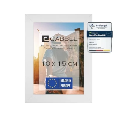 Immagine di CABBEL cornice 10x15 cm, bianca, robusta in legno MDF, vetro Plexi infrangibile, da appendere e