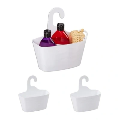 Immagine di Relaxdays Duschkorb zum Hängen Set di 3 cestini Appendere, Senza Foratura, in plastica, per Shampoo e Gel Doccia, Colore: Bianco, da