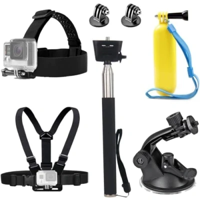 Immagine di TEKCAM Kit Accessori per Action Cam, Supporto da Petto Fascia Testa Impugnatura Galleggiante Bastone Selfie Monopiede a Ventosa Compatibile con GoPro Hero 13 12 11/Akaso/Apexcam/Dragon Touch