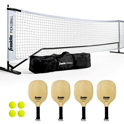 Immagine di Franklin Sports pickleball Net Starter set Sistema portatile di rete per da esterno con borsa viaggio, ufficiale (4) pagaie + palline X 40