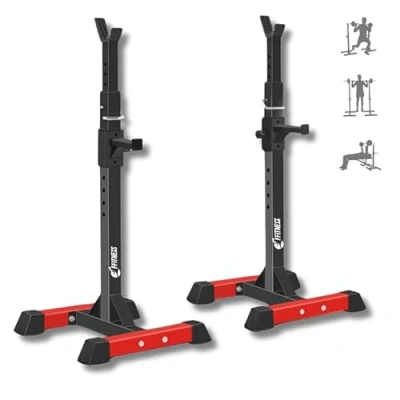 Immagine di Supporto Bilanciere Rack da Squat Regolabile Coppia Rastrelliere Supporti Porta Olimpico con Barre di Palestra Multifunzione