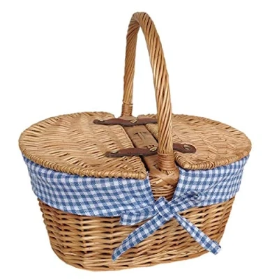 Immagine di Cestino da picnic in vimini con coperchio ovale per bambini, colore rosso