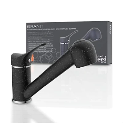 Immagine di EISL NI183SMCR LP rubinetto da cucina a bassa pressione Granit con doccetta girevole 360, ideale per doppio lavello, cucina, miscelatore monocomando