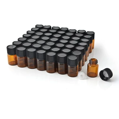 Immagine di Enslz Mini bottiglie vuote per oli essenziali, 1 ml (1/4 di dram), 2 (5/8 in vetro ambrato, con riduttore orifizio e tappo, contagocce occhi a trasferimento gratuito, 50 pezzi