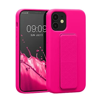 Immagine di kwmobile 1x Custodia Compatibile con Apple iPhone 12 mini Cover Supporto Dita Back Case per Smartphone Protezione Gommata rosa shocking