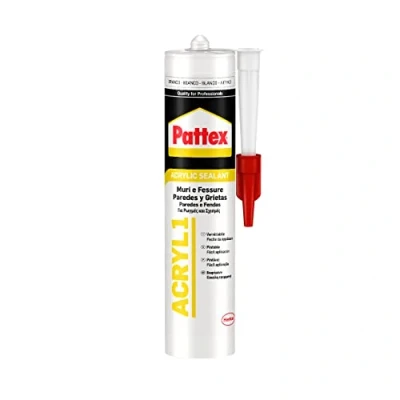 Immagine di Pattex Sigillante Acrilico Acril One, Poliacrilico in Dispersione Acquosa, Effetto Intonaco, Finitura Ruvida, Uso Interno ed Esterno, Senza Solventi, Aderisce anche su Superfici Umide, Bianco, 300ml