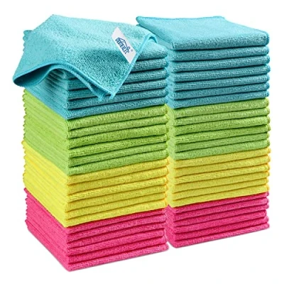 Immagine di HOMEXCEL Panno di pulizia in microfibra, confezione da 50, asciugamani per la con 4 colori assortiti, 30 x cm (verde/blu/giallo/rosa)