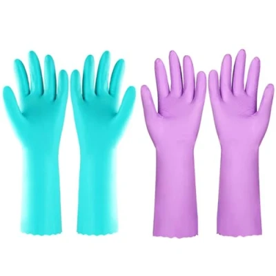 Immagine di Elgood 2 Paia di Guanti Cucina Riutilizzabili, per la Pulizia Foderati in Cotone Senza Lattice, Gomma Cucina, Lavastoviglie, (Viola + Blu Taglia M)