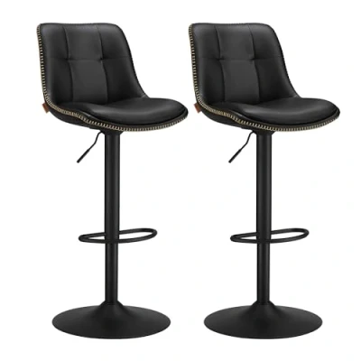 Immagine di VASAGLE Set di 2 Sgabelli da Bar, Sedie Bar Girevoli Regolabili in Altezza, PU Trapunta, Cucina con Schienale e Poggiapiedi, Sala Pranzo, Bancone, Acciaio, Nero Inchiostro LJB095B01
