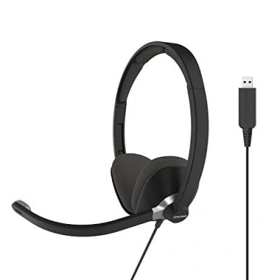 Immagine di Koss CS300 USB Cuffie per comunicazioni a doppia faccia, microfono con cancellazione del rumore, braccio flessibile microfono, cablato spina USB, nero
