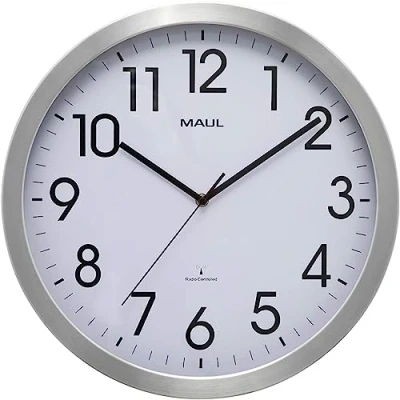 Immagine di Maul orologio da parete radiocontrollato MAULMOVE Ø 40 cm Elegante in vetro minerale regolazione automatica del tempo lavorazione stabile alluminio dal design moderno per