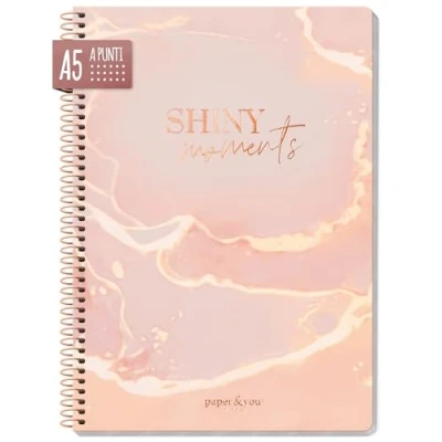Immagine di paper&amp;you® Bullet Journal a pois A5 con rilegatura spirale &quot;Shiny Moments&quot; 160 pagine, taccuino spirale, blocco universitario, note sostenibile e rispettoso