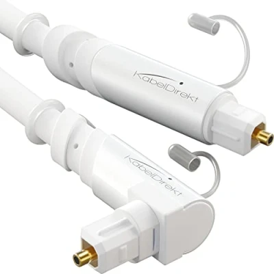 Immagine di KabelDirekt cavo TOSLINK, audio ottico angolato a 90 con perdita di segnale dello 0 % 1,5 m in fibra ottica (TOSLINK su digitale S/PDIF, soundbar, XBO/PS, bianco)