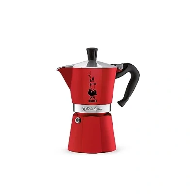 Immagine di Bialetti Caffettiera Moka Express Color, 6 Tazze, Manico anti scottatura, Non adatta a induzione, Tazze (250 ml), Alluminio, Rosso