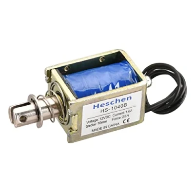 Immagine di Heschen Elettromagnete solenoide, HS 1040B, DC12V 1.6A 25N, corsa 10mm, serratura per porta con telaio aperto tipo push pull