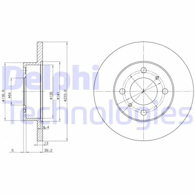 Immagine di DELPHI BG2809 Disco freno 234 13 4 pieno Oleato non trattato senza cuscinetto ruota, anello sensore ABS