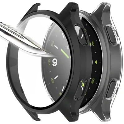 Immagine di Msiall [2 pezzi nero Transparent con Pellicola Protezione Schermo Vetro Temperato per mi watch 2, 9H Durezza PC Case,Bumper,Sottile Case Protettiva Completa Smart 2
