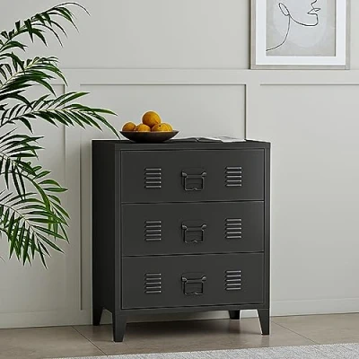 Immagine di [en.casa] Cassettiera in Acciaio 72 x 60 40 cm Comò con 3 Cassetti Organizzatore da Ufficio Soggiorno Mobile Contenitore Nero