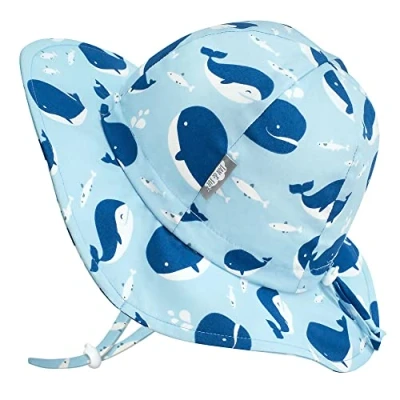 Immagine di Jan &amp; Jul Cappello da Sole in Cotone per Bambini, Cinturino Regolabile (Taglia: 6 24 Mesi, Balena Blu)