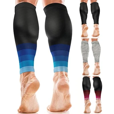 Immagine di aZengear Fasce a Compressione per Polpaccio (20 30 mmHg) Donna, Uomo, Calze Gambali con Supporto Corsa, Tutore Stecche Stinco (XXL, Nero Blu)