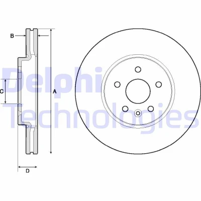 Immagine di DELPHI BG4710C Disco freno 300 26 5 ventilato rivestito non trattato senza cuscinetto ruota, anello sensore ABS OPEL: Mokka / X
