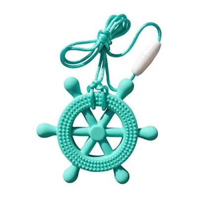 Immagine di Timone Massaggiagengive in Silicone Morditore Massaggiante per Dentizione, BPA Free Con corda e Chiusura a Clip, 5 Colori (Turchese)