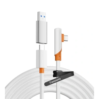 Immagine di TRANSNOVO Cavo Link 5m per Meta Quest 3/Quest 3S/Quest 2/Pro/Pico 4, Accessori VR Giochi PC/Steam VR, Tipo C Aggiornato con Adattatore USB 3.0, di Trasferimento Dati ad Alta Velocità