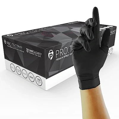 Immagine di Unigloves PRO.TECT GA0044 Black Guanti Professionali Monouso in Nitrile Touchscreen Senza Lattice né Polvere Multiuso Neri Taglia L (100 Guanti)