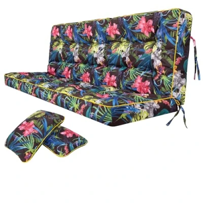 Immagine di Cuscino per Panchina, panche da giardino a dondolo, panca altalena Hollywood cuscini Impermeabili con Cinghie di Fissaggio, incl. 2 laterali 180 cm, foglie colorate