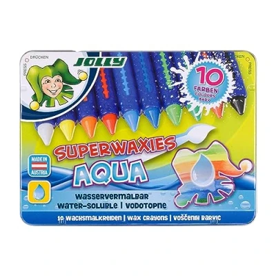 Immagine di JOLLY Superwaxies Pastelli a cera acquerellabili pittura ad acqua 10 pezzi in scatola di metallo, 11 (confezione da 1), vera d&#039;api, pratica custodia, colori ricchi e coprenti